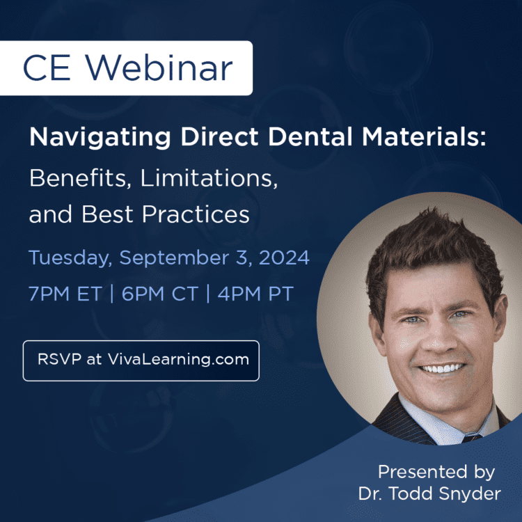 Leer más sobre el artículo Join our Free CE Webinar: Navigating Direct Dental Materials: Benefits, Limitations, and Best Practices with Dr. Todd Snyder